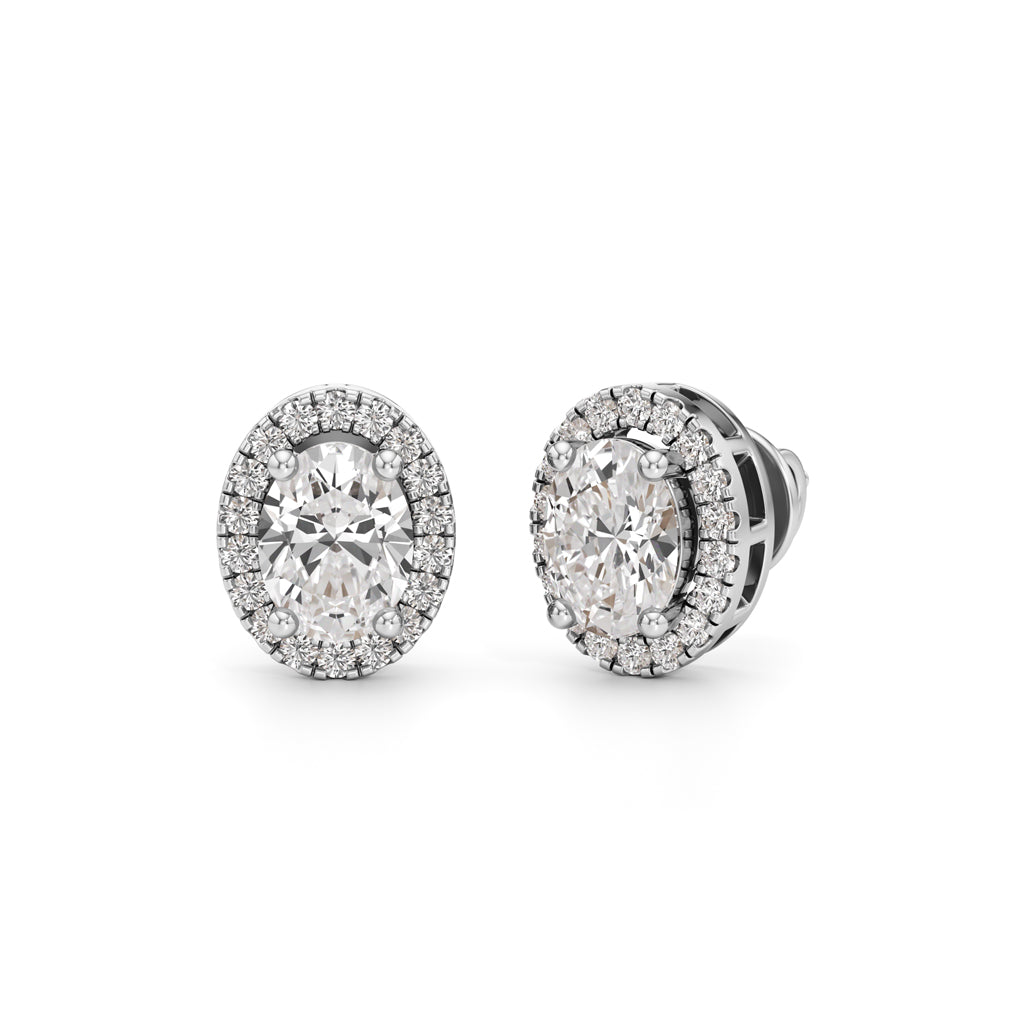 1.75CT Oval Halo Diamond Stud Earrings