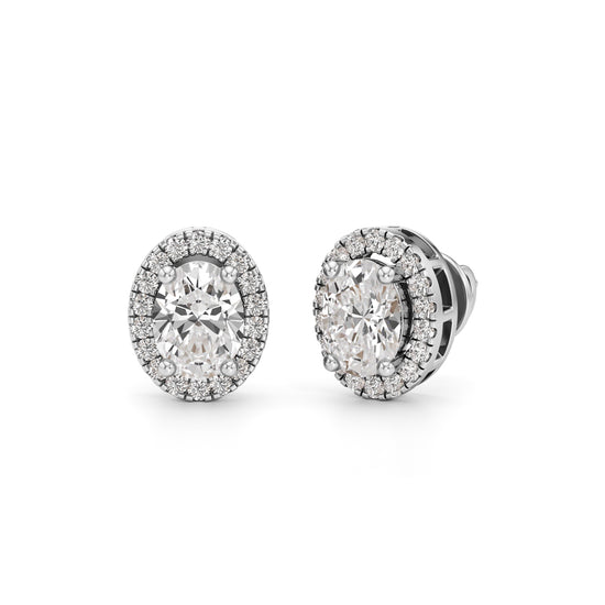 1.75CT Oval Halo Diamond Stud Earrings