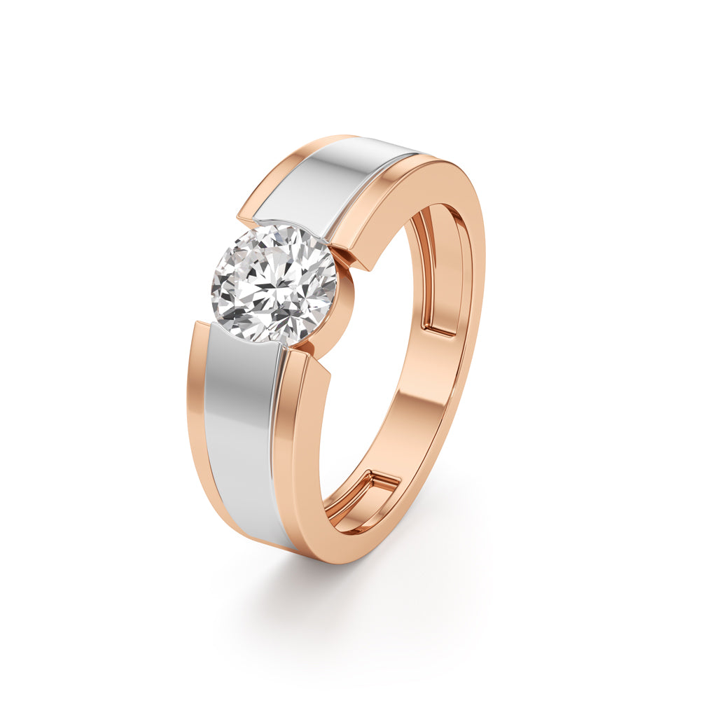 Regal Crest Two-Tone Solitaire Diamond Ring for Men