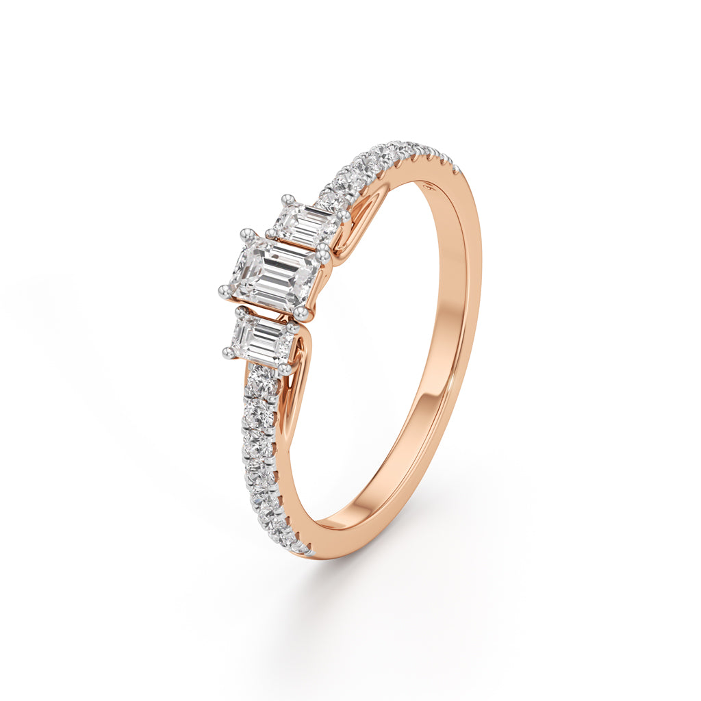 Sidorra 05Ct Surface Emerald Cut Side Stone Ring
