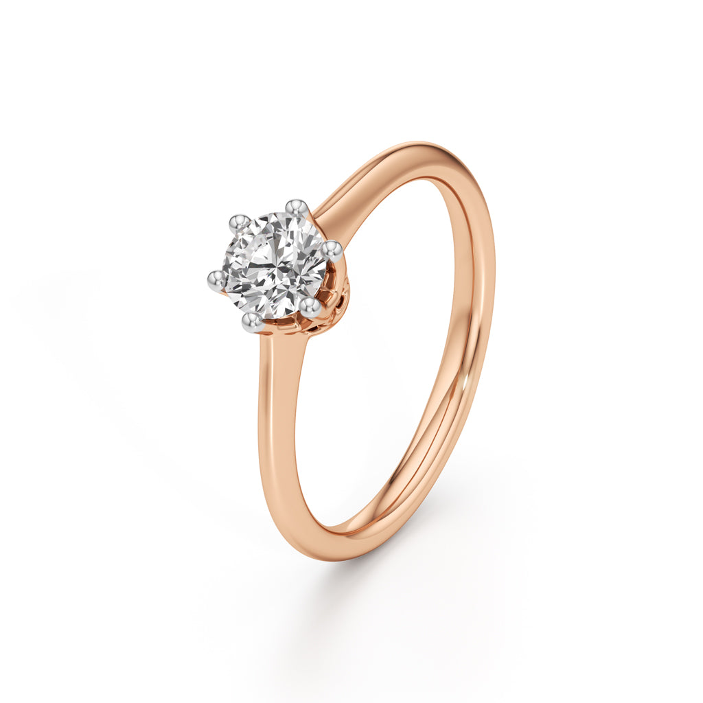Crystellea 050Ct Six Prong Round Cut Solitaire Ring