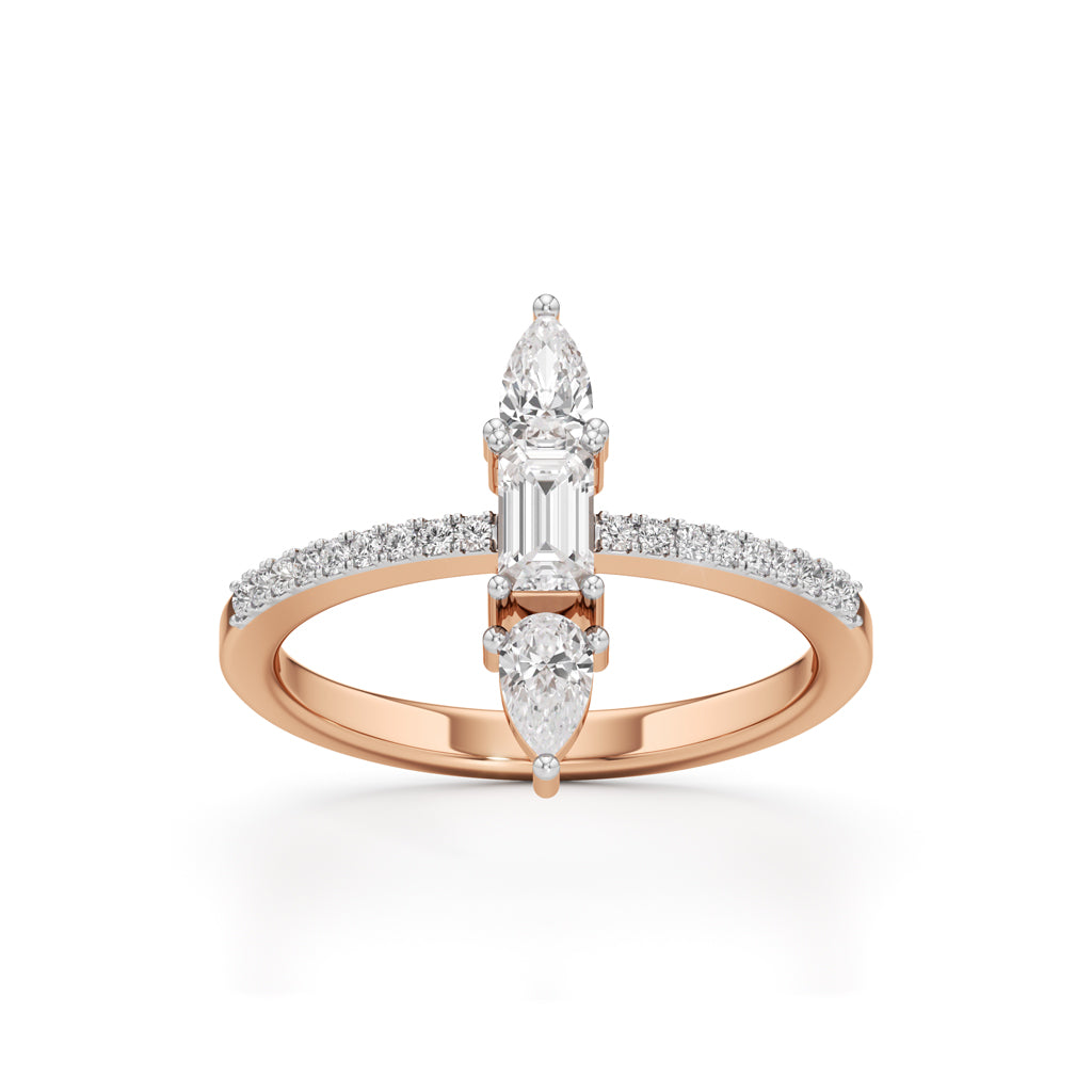 Valerion 075Ct Pear Sidestone Emerald Cut Ring