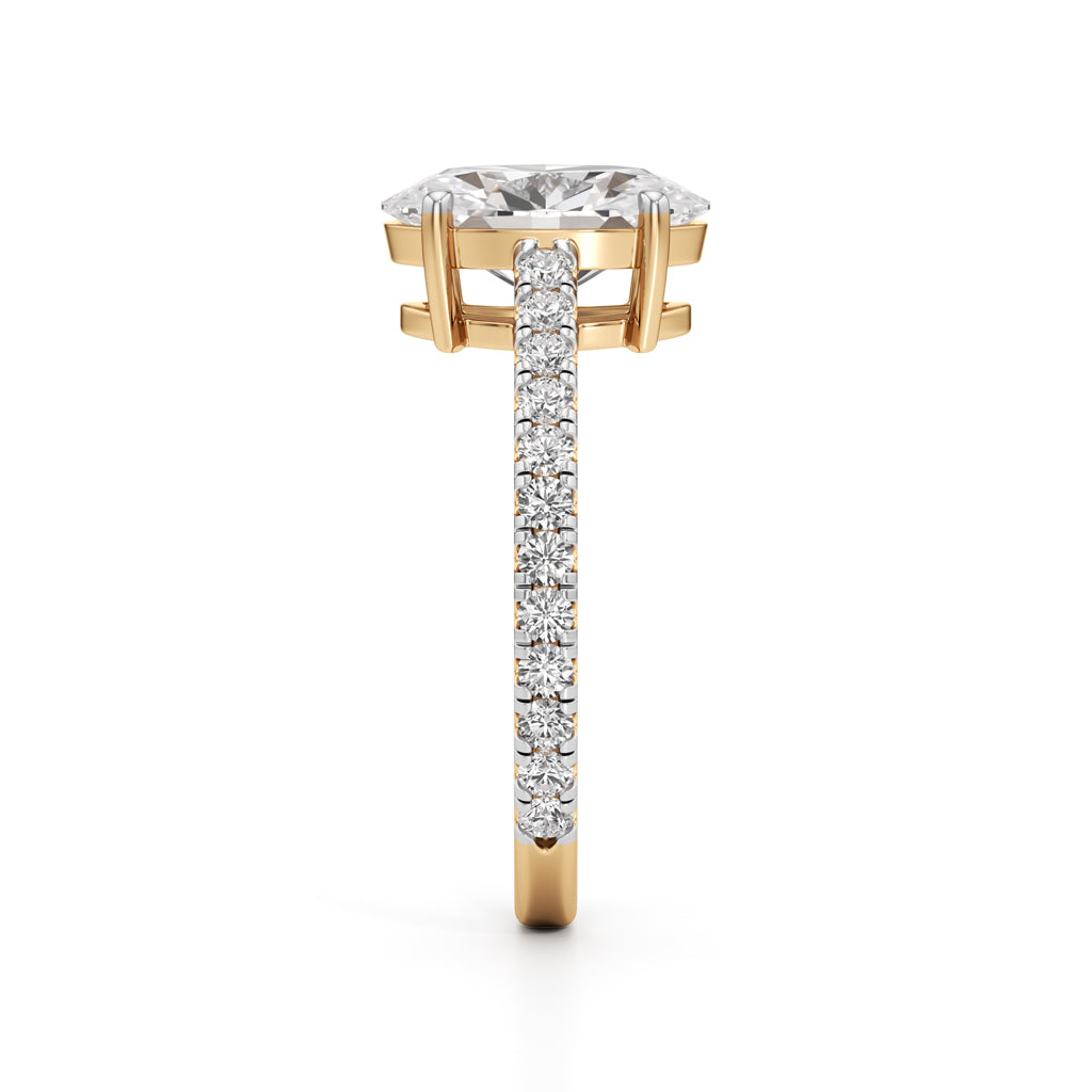 Majestic Oval 925 Silver 18k Gold Plated Solitaire Ring with Pavé-Set Band