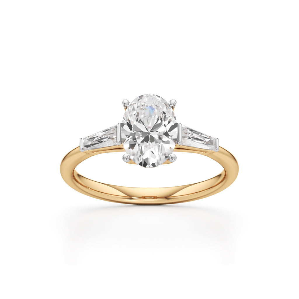 Trevalon 2Ct Tapred Baguettes Oval Cut Three Stone Ring