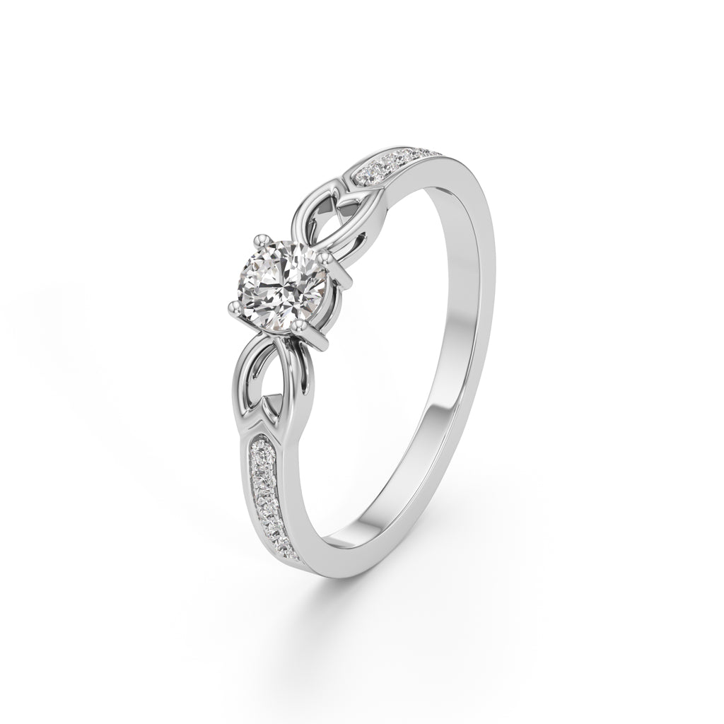 Verisona Four Prong Round Cut Side Stone Ring