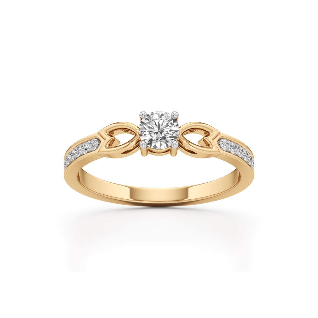 Petal-Motif 925 Silver 18k Gold Plated Solitaire Ring with Shimmering Band