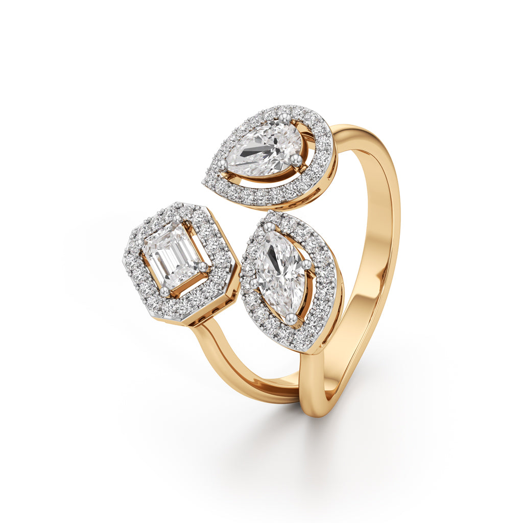 Glimvella 1Ct Three Cut Cocktail Ring