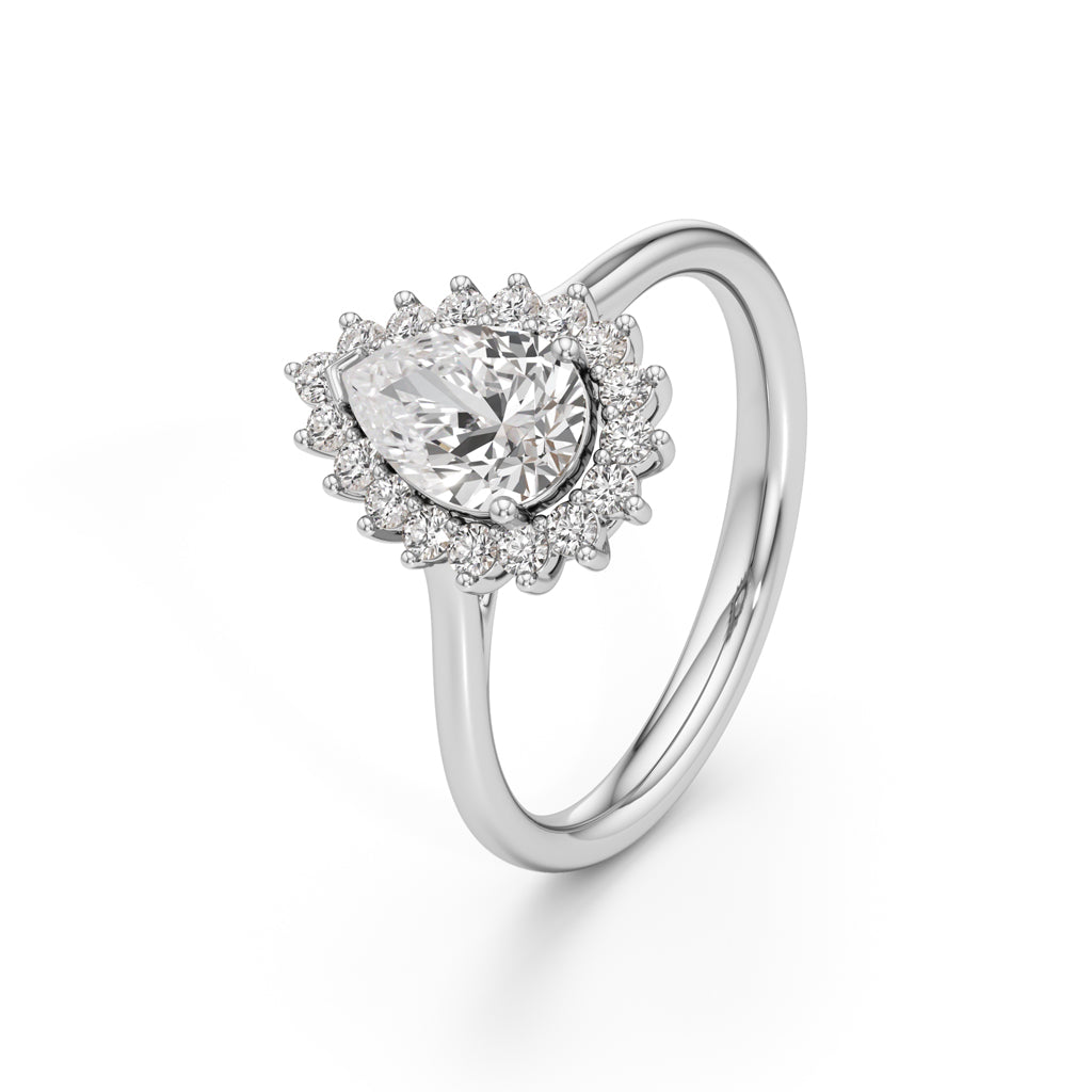 Glorielle 1.25Ct pear cut halo ring