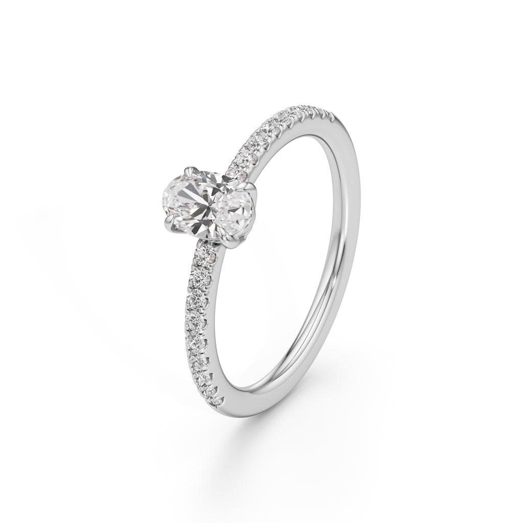 Oriside 050Ct Four Prong Oval Cut Side Stone Ring