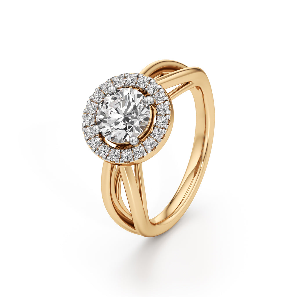 Haliena 1Ct Spli shank round cut halo ring