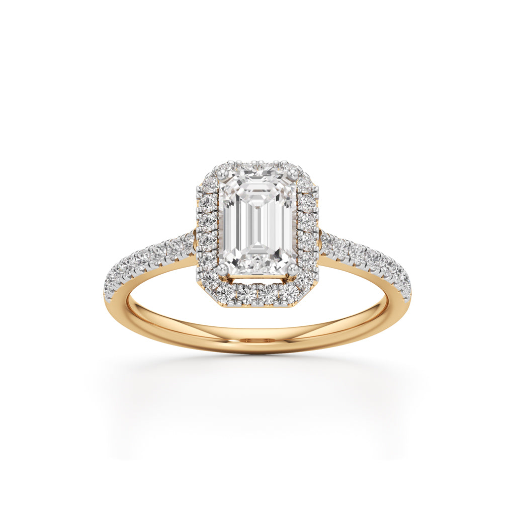 1.5Ct Elegant Round & Emerald Halo Ring