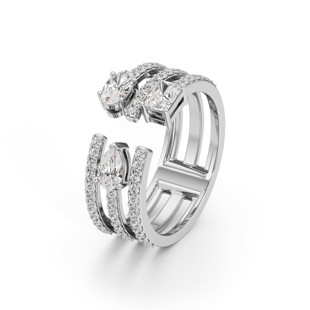 Trinity Cascade RadiantCut Diamond Statement Ring