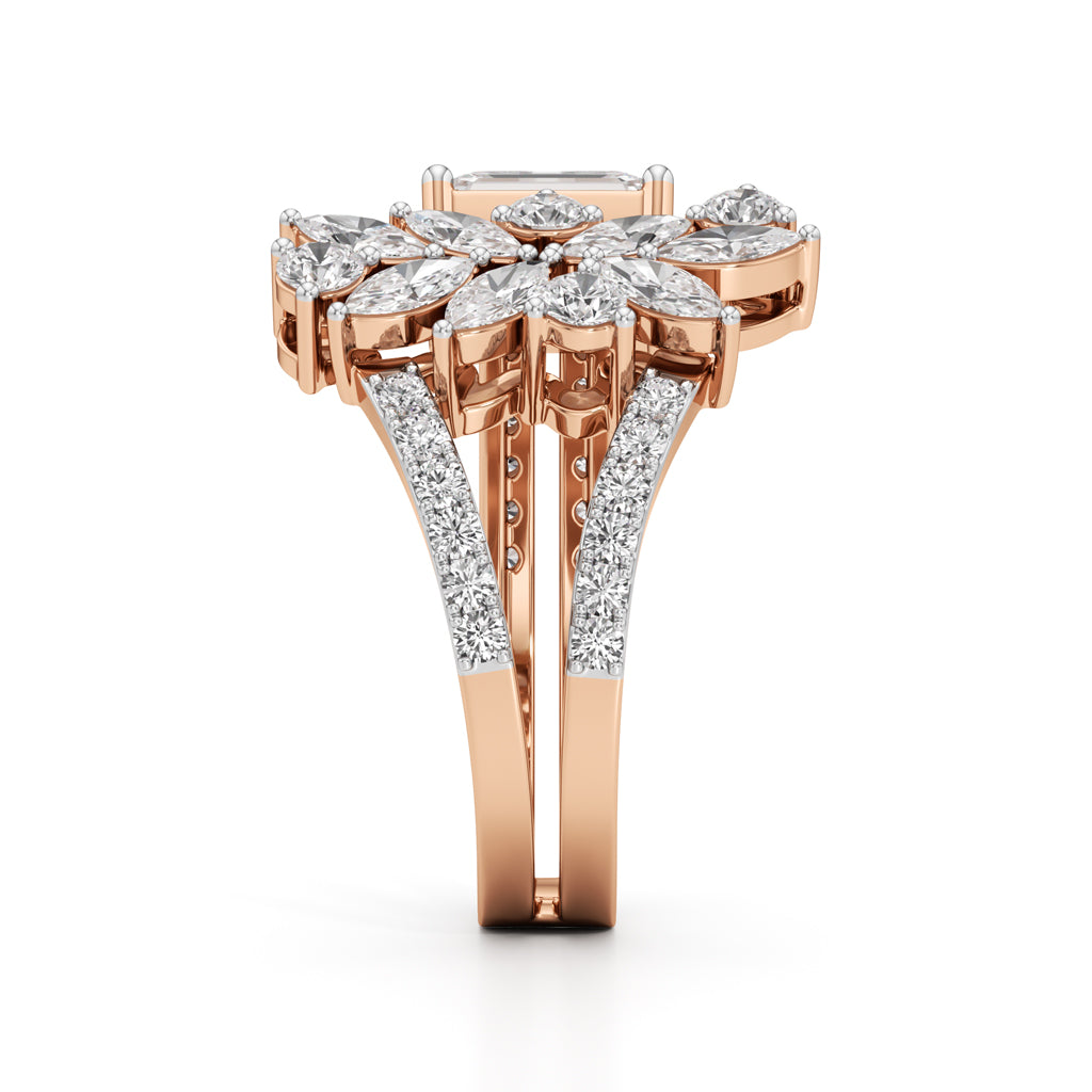 Regal Bloom Emerald Diamond Statement Ring