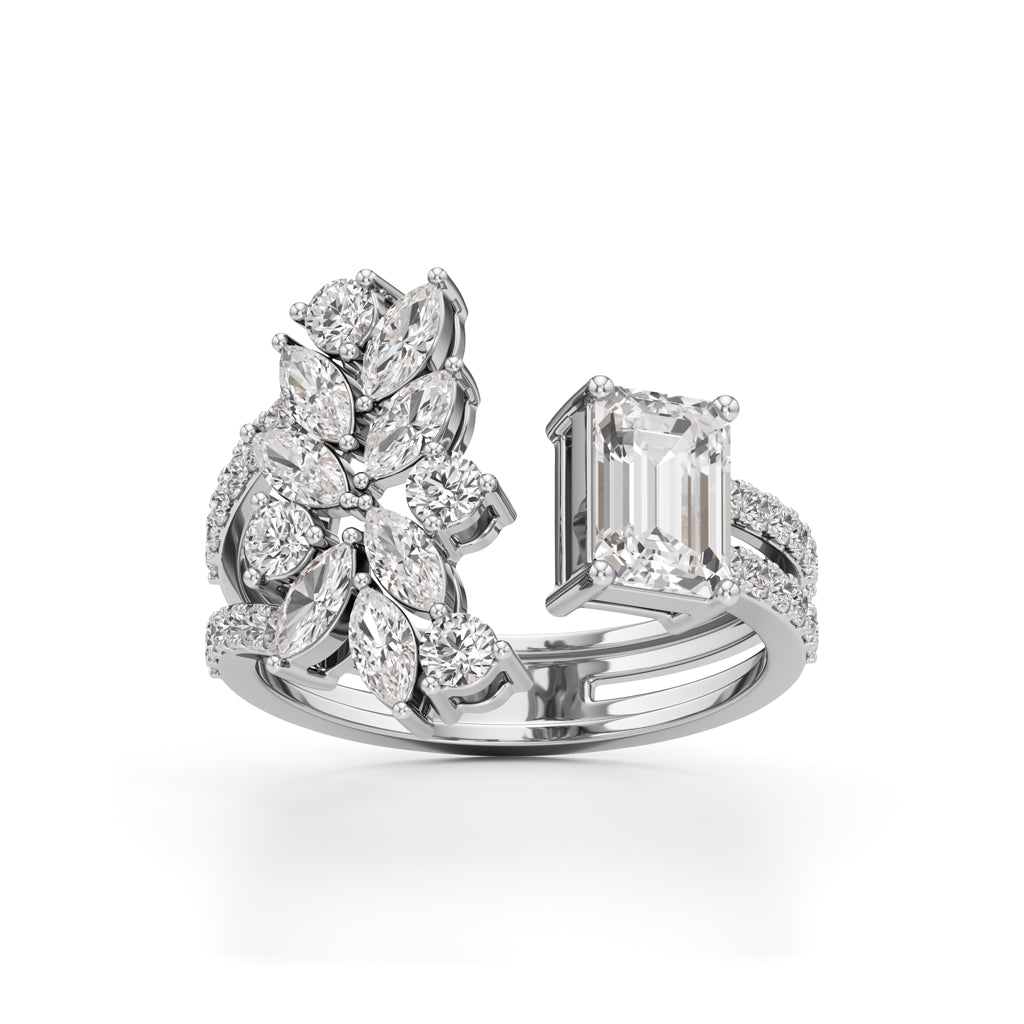 Regal Bloom Emerald Diamond Statement Ring