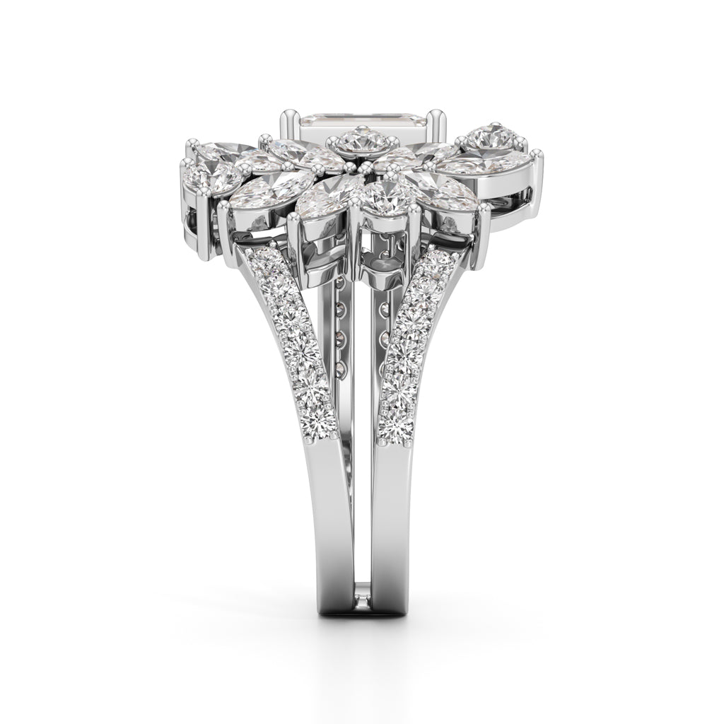 Regal Bloom Emerald Diamond Statement Ring