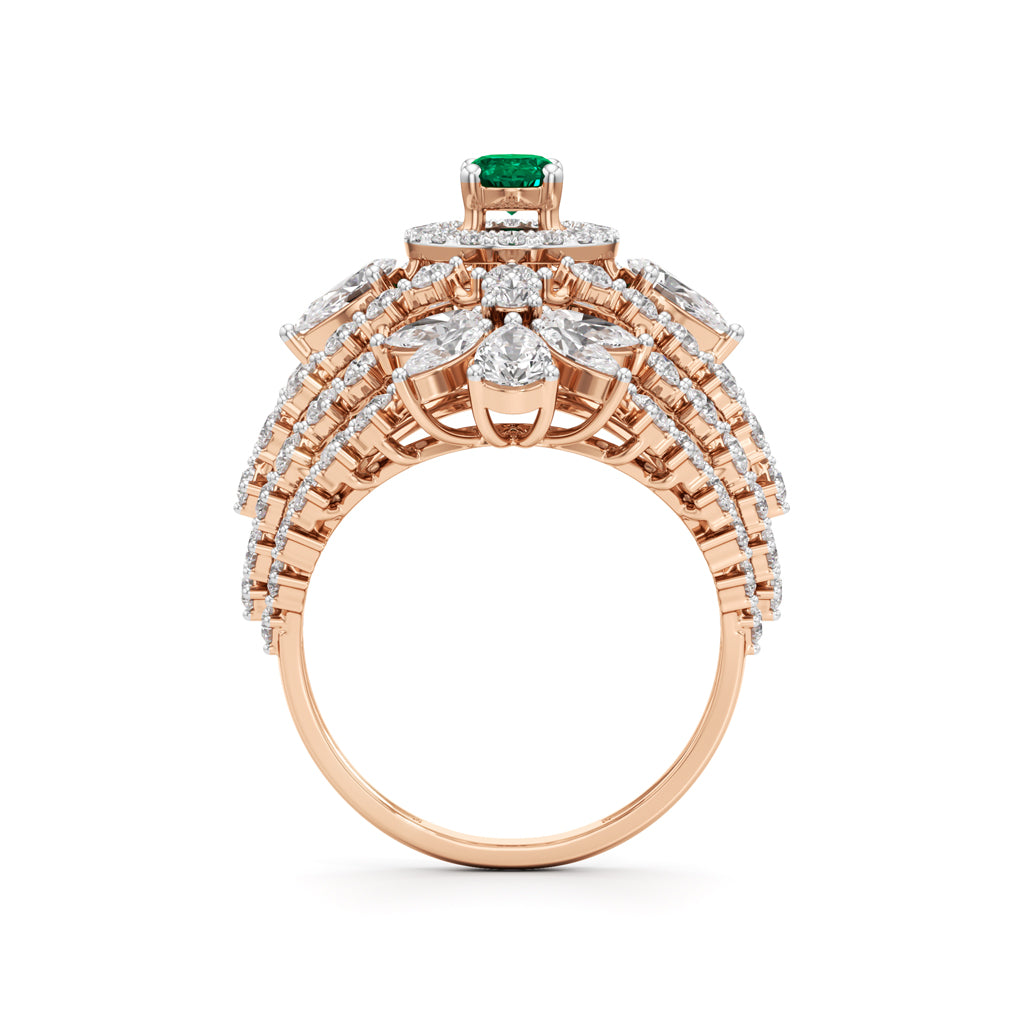 Ornate Emerald and Diamond Cluster Ring