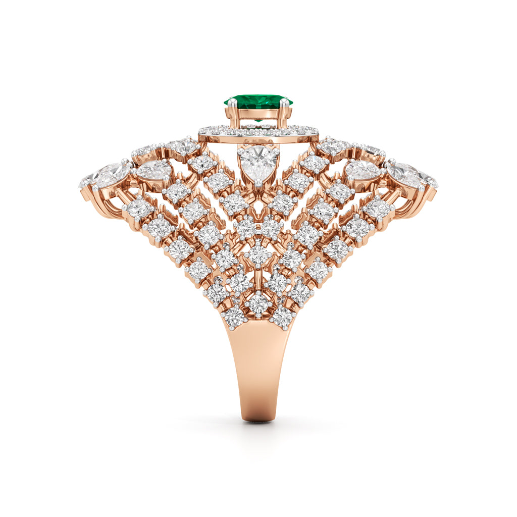 Ornate Emerald and Diamond Cluster Ring