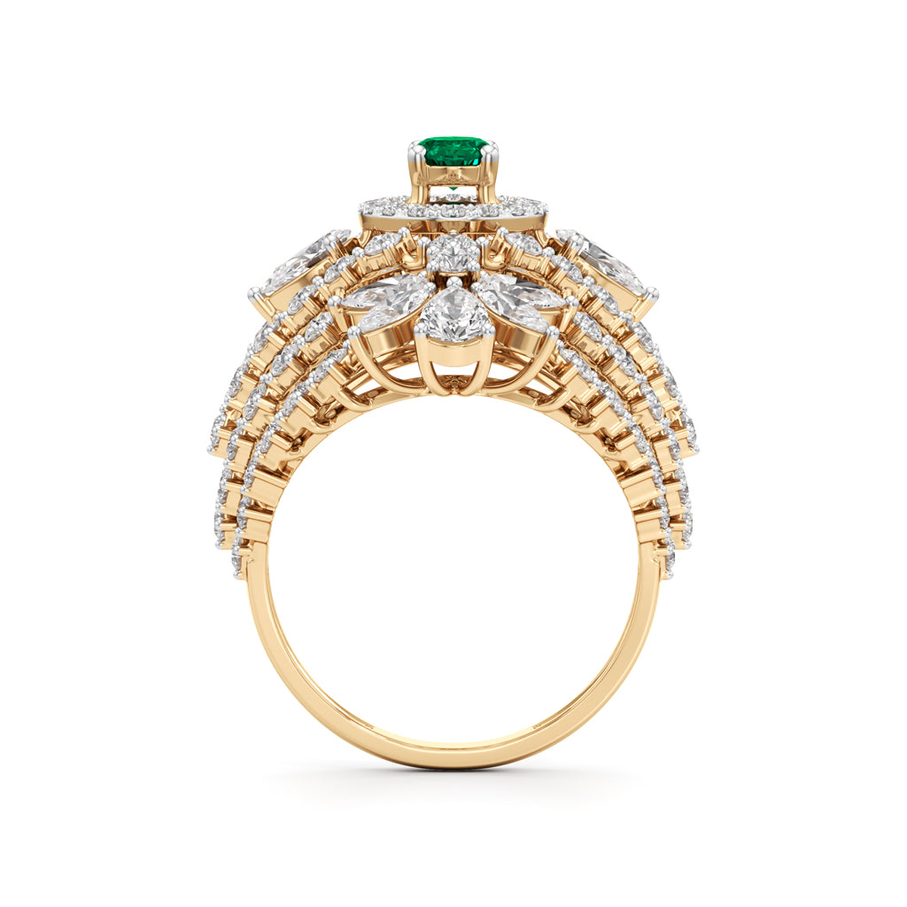 Ornate Emerald and Diamond Cluster Ring