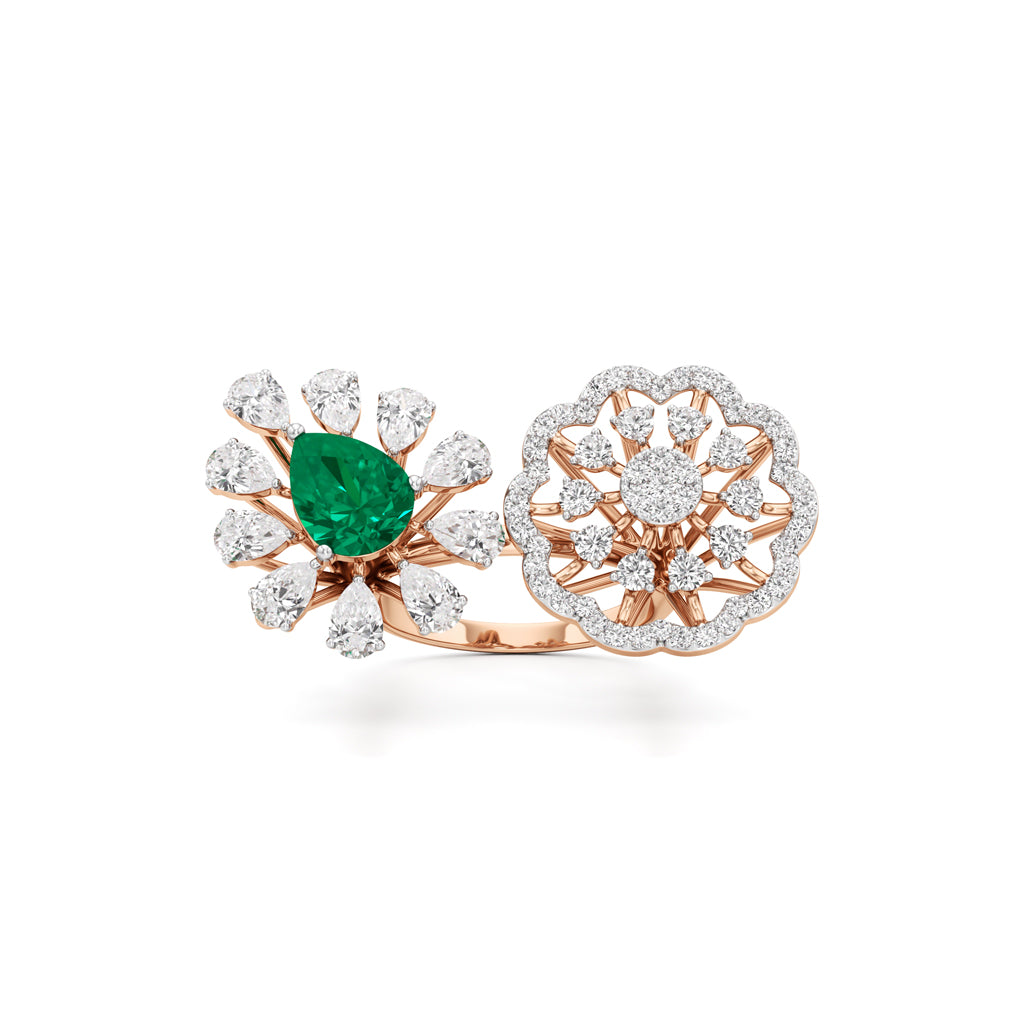 Emerald & Diamond Bloom Ring