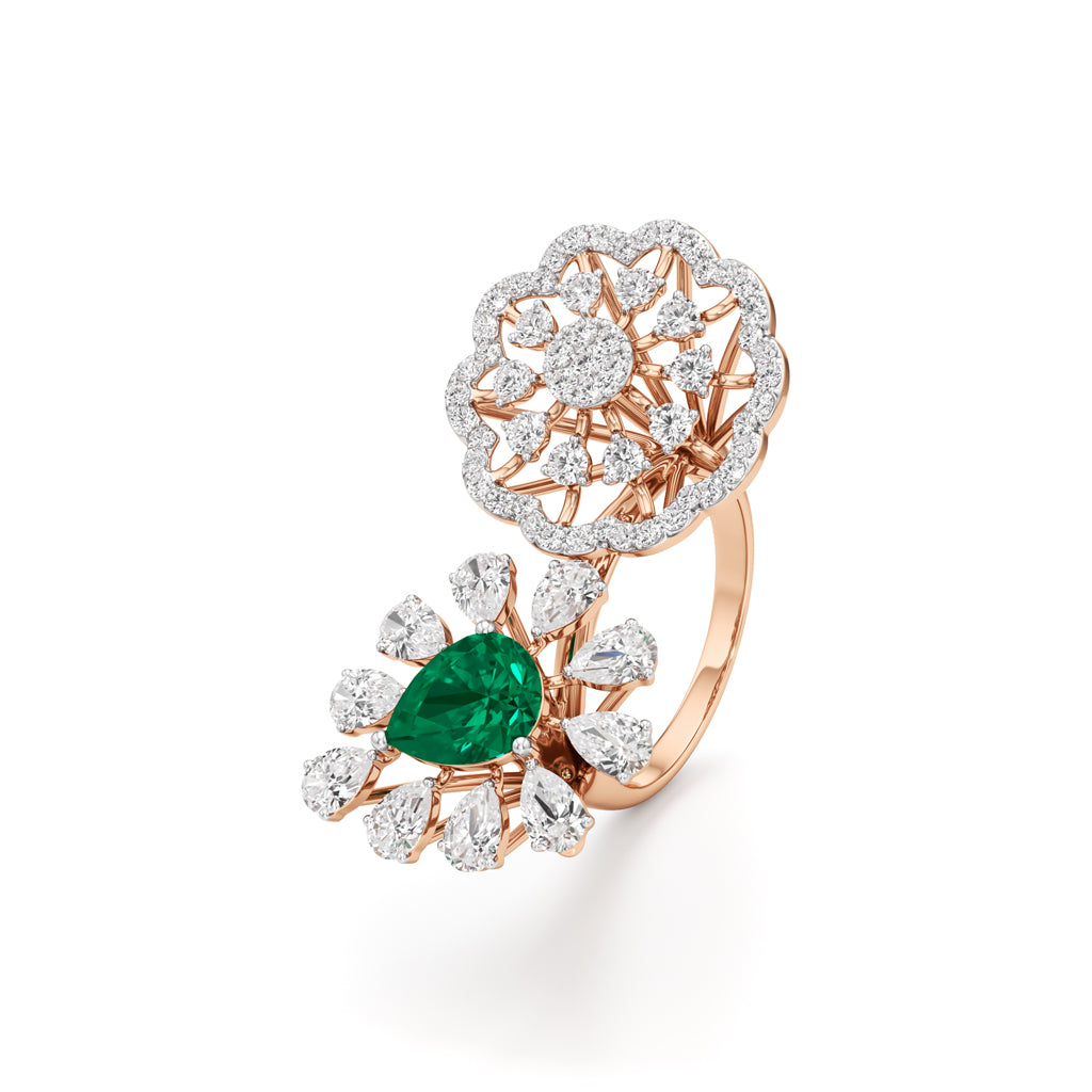 Emerald & Diamond Bloom Ring