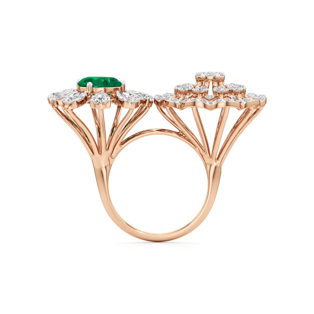 Emerald & Diamond Bloom Ring