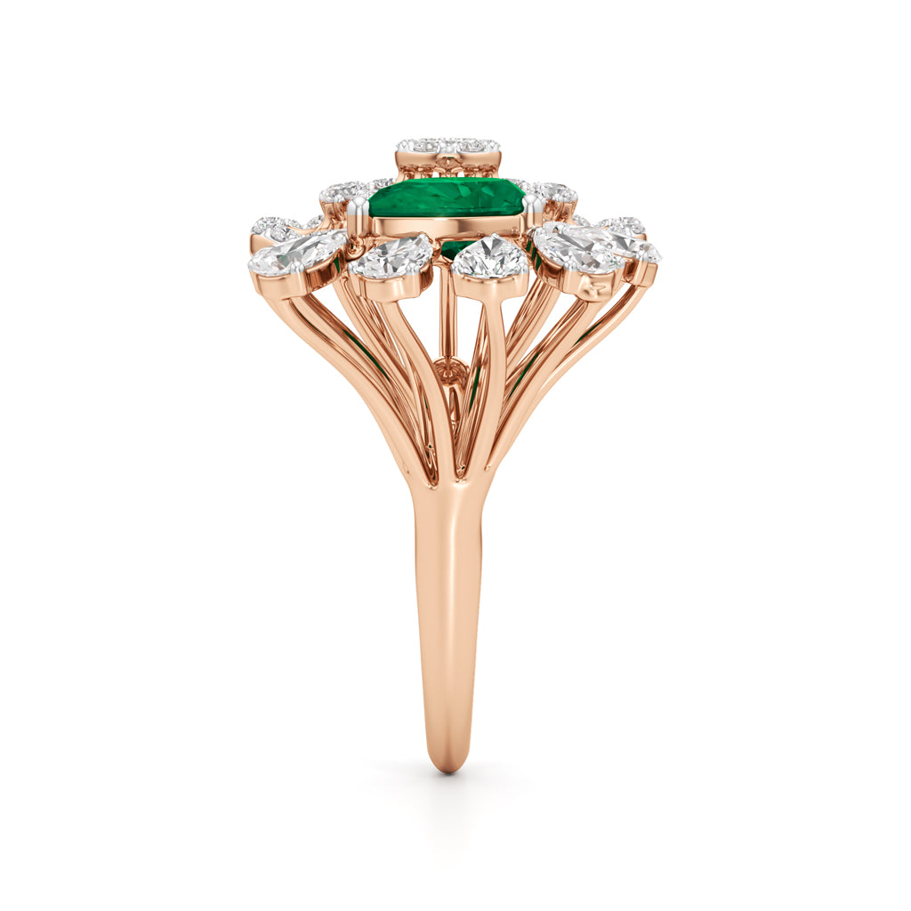 Emerald & Diamond Bloom Ring