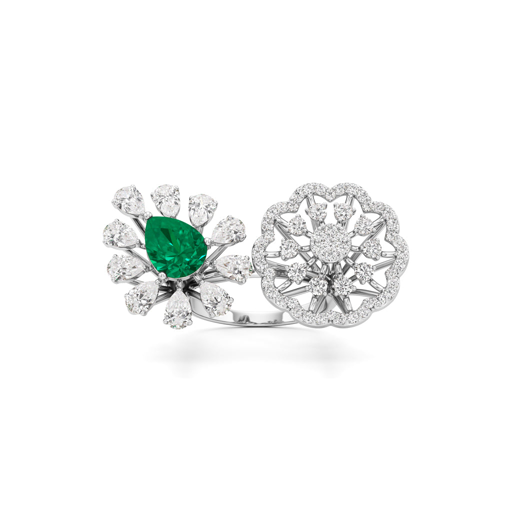 Emerald & Diamond Bloom Ring