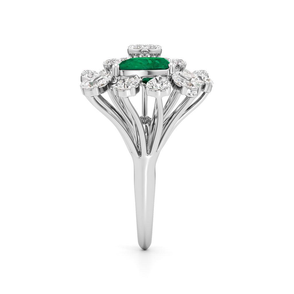 Emerald & Diamond Bloom Ring
