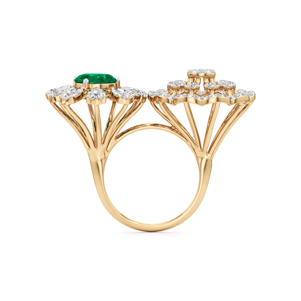 Emerald & Diamond Bloom Ring