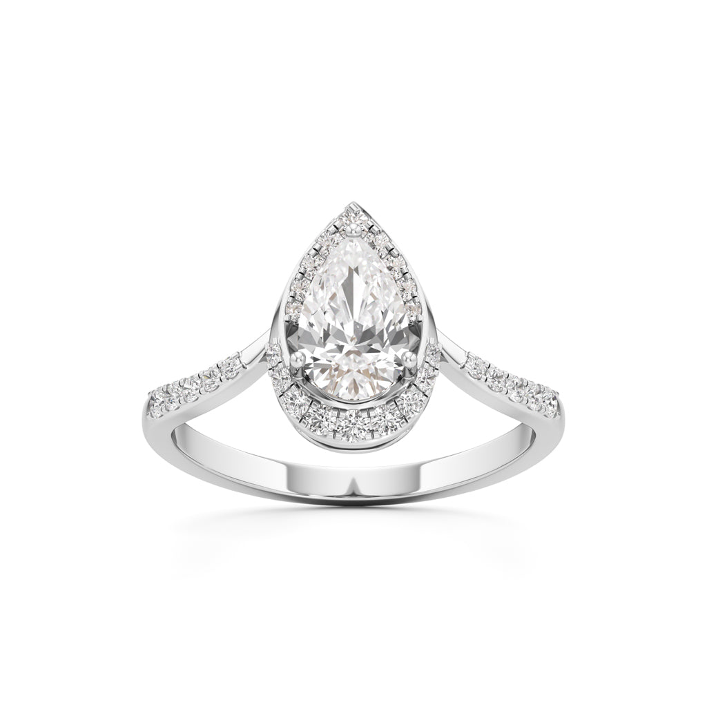Pear Diamond Halo Ring with Band