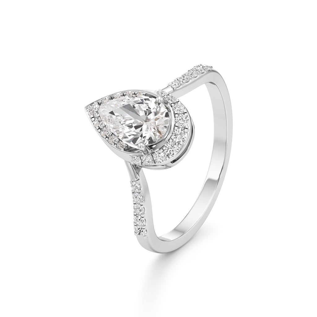 Pear Diamond Halo Ring with Band