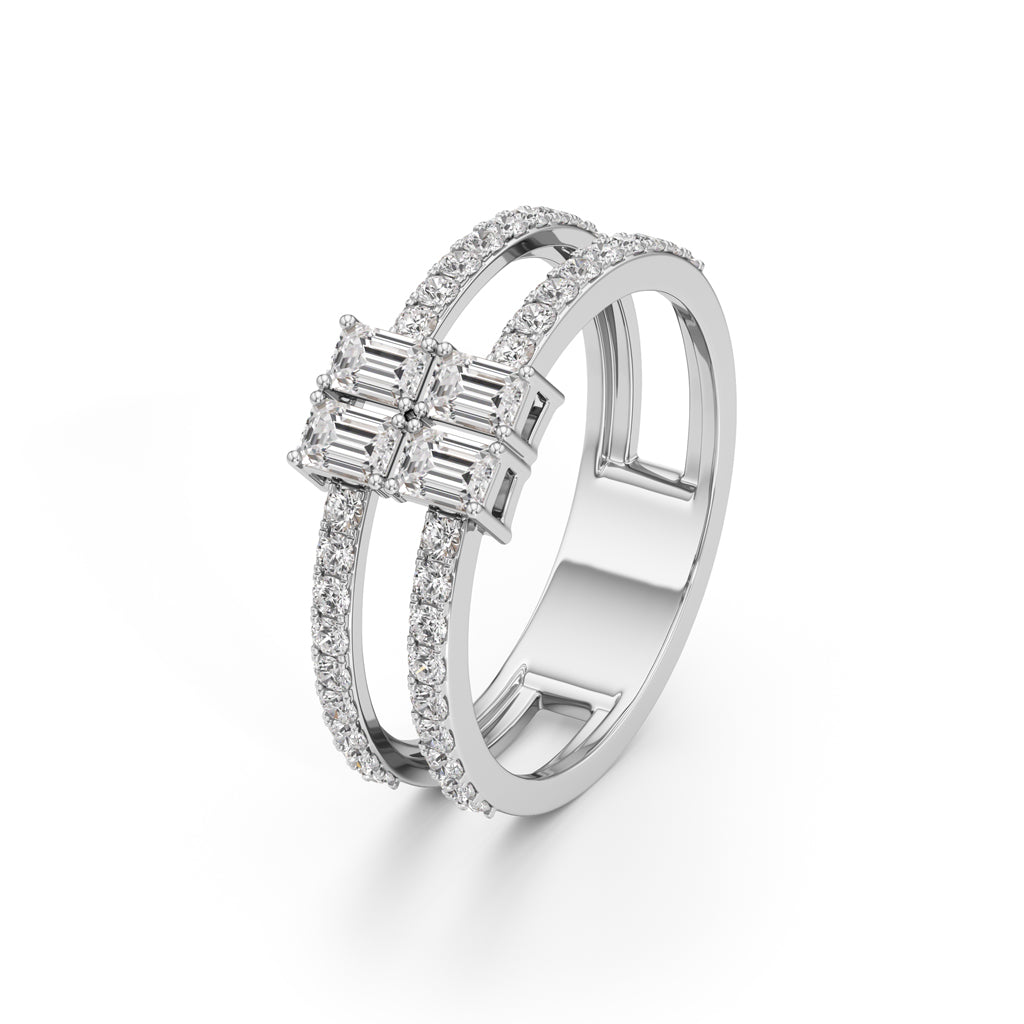 Radiant Quad Diamond Split Shank Ring