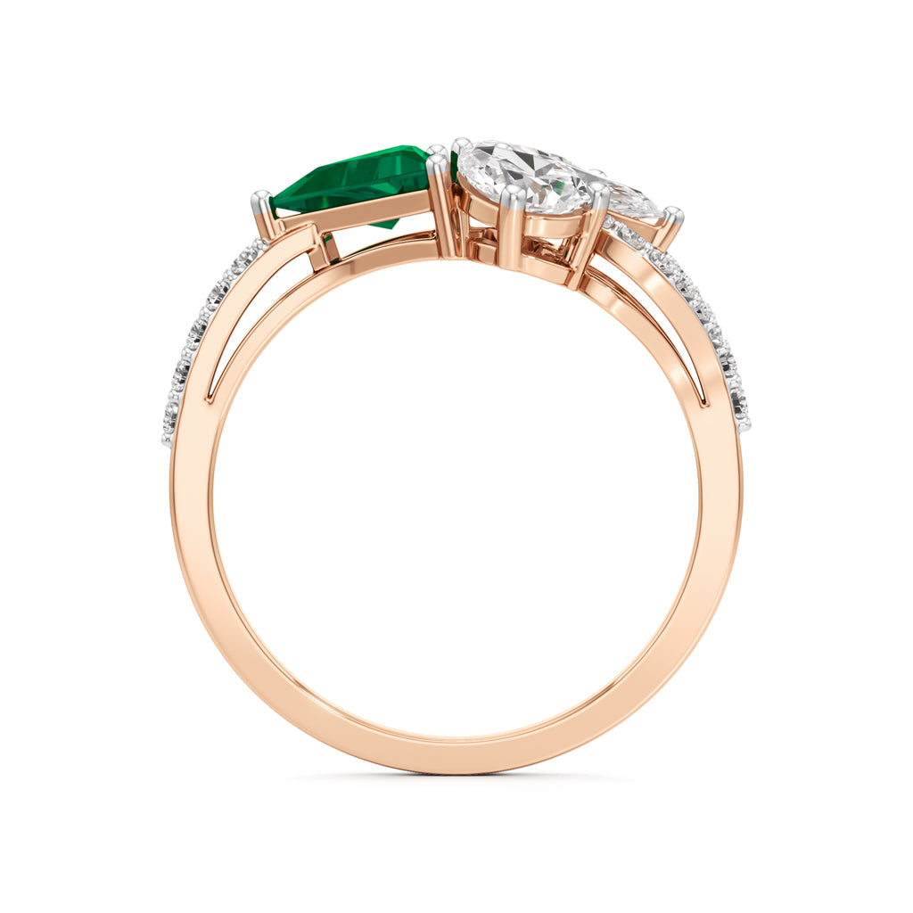 Majestic Emerald Bloom Ring with Radiant Diamond Petals and Pavé Embrace