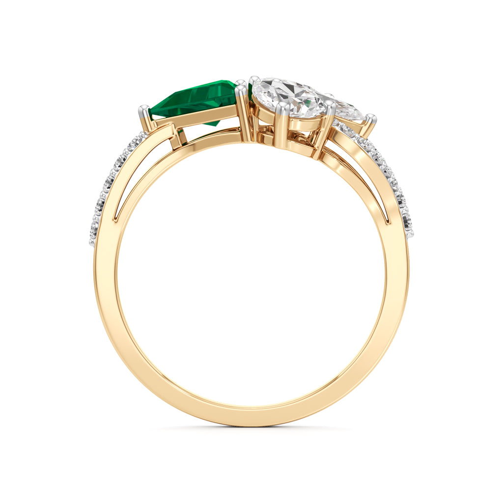 Majestic Emerald Bloom Ring with Radiant Diamond Petals and Pavé Embrace