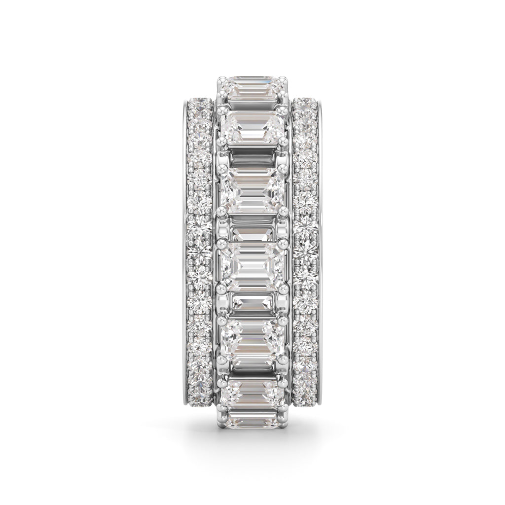 The Radiant Majesty Baguette Diamond Eternity Band with Pave Halo Accents