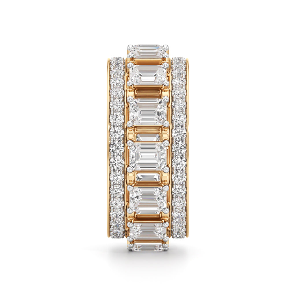 The Radiant Majesty Baguette Diamond Eternity Band with Pave Halo Accents
