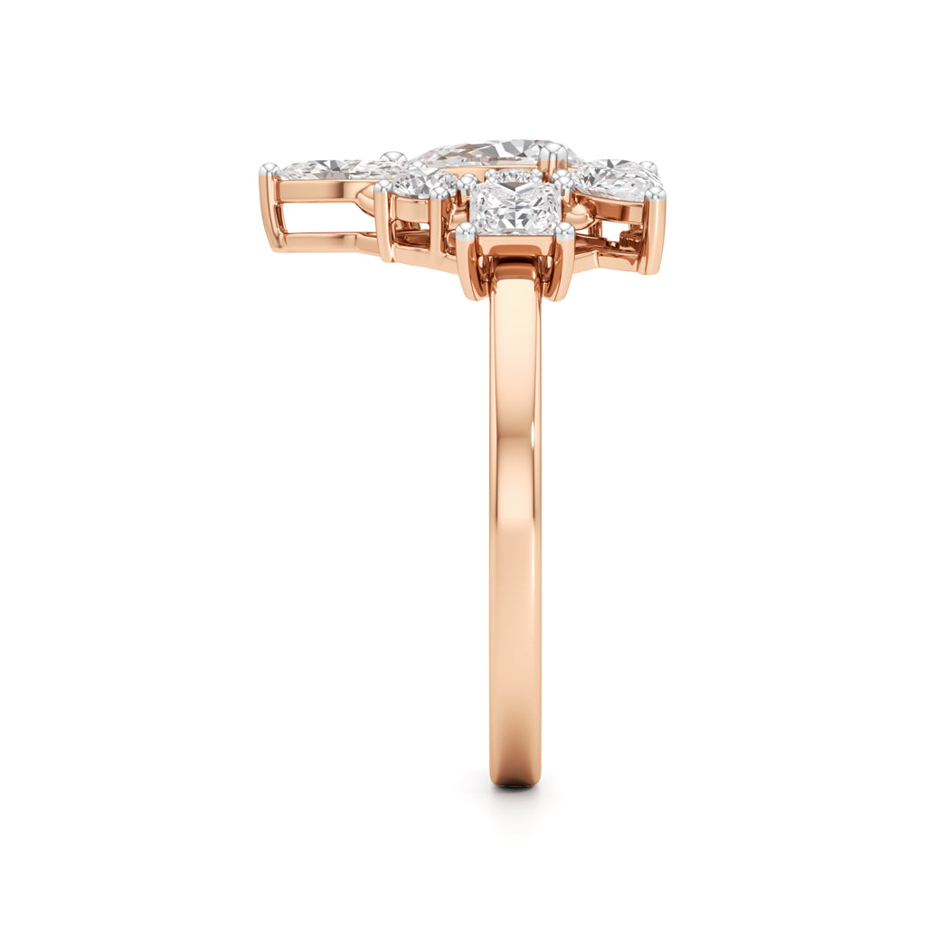 Asymmetrical Diamond Cluster Cocktail Ring