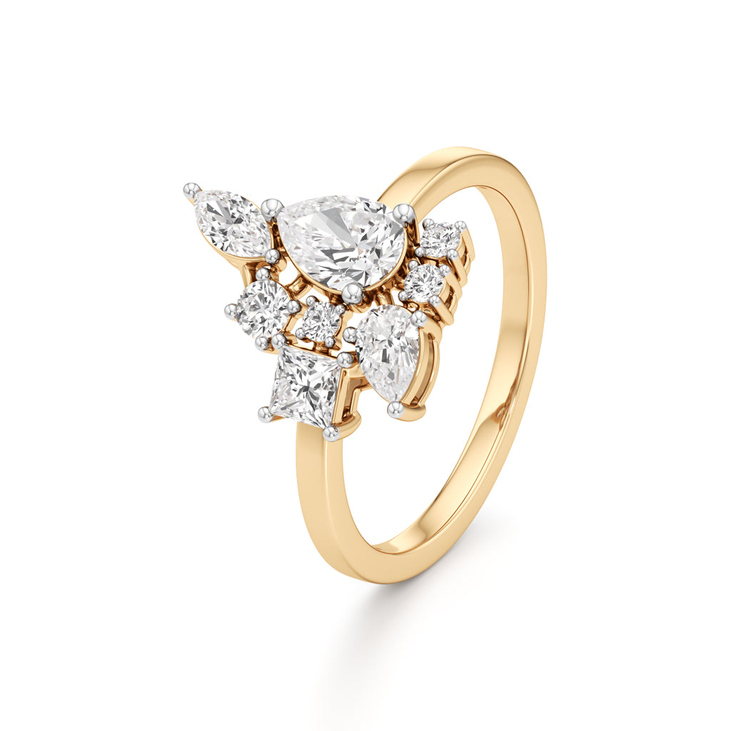 Asymmetrical Diamond Cluster Cocktail Ring