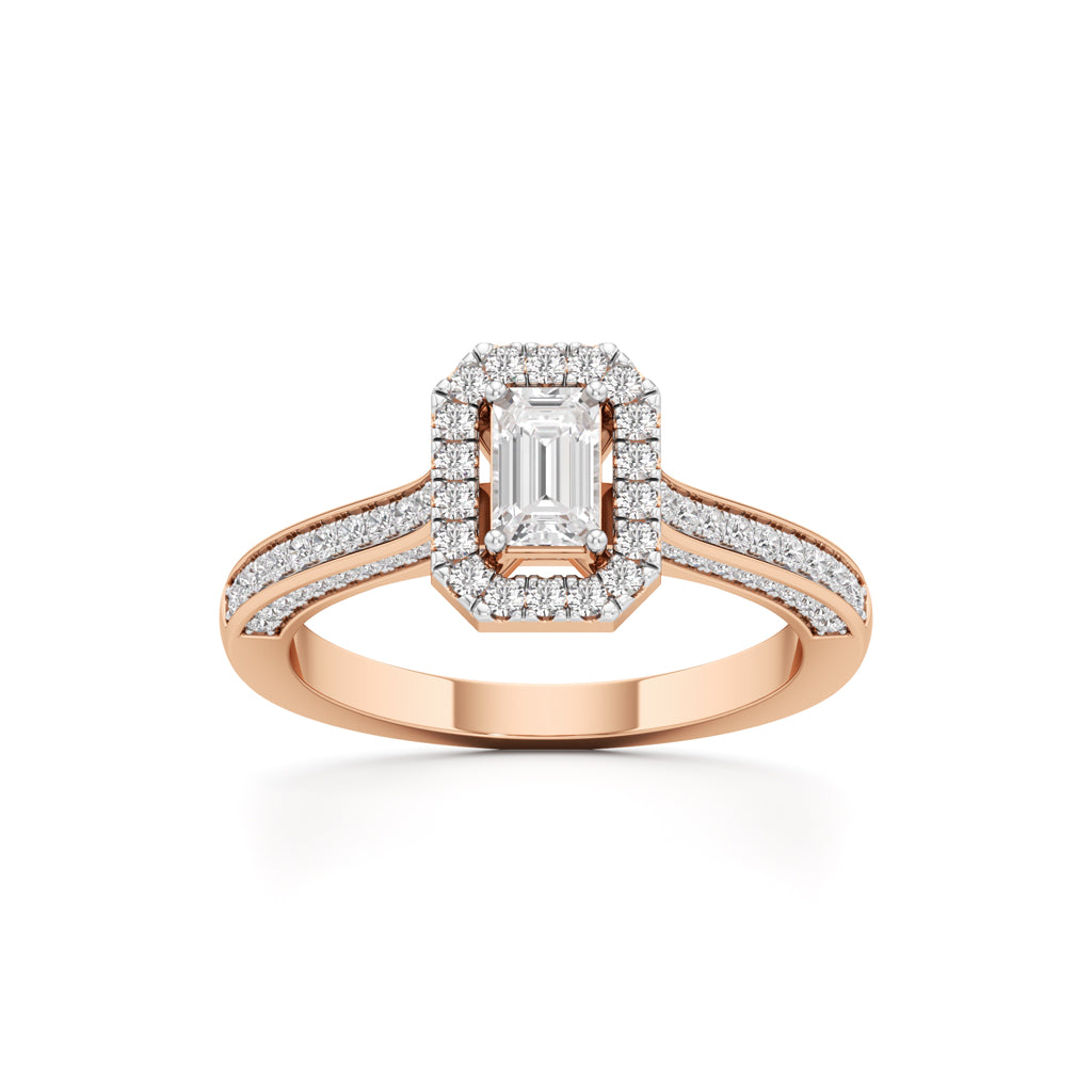 Emerald-Cut Diamond Halo Engagement Ring