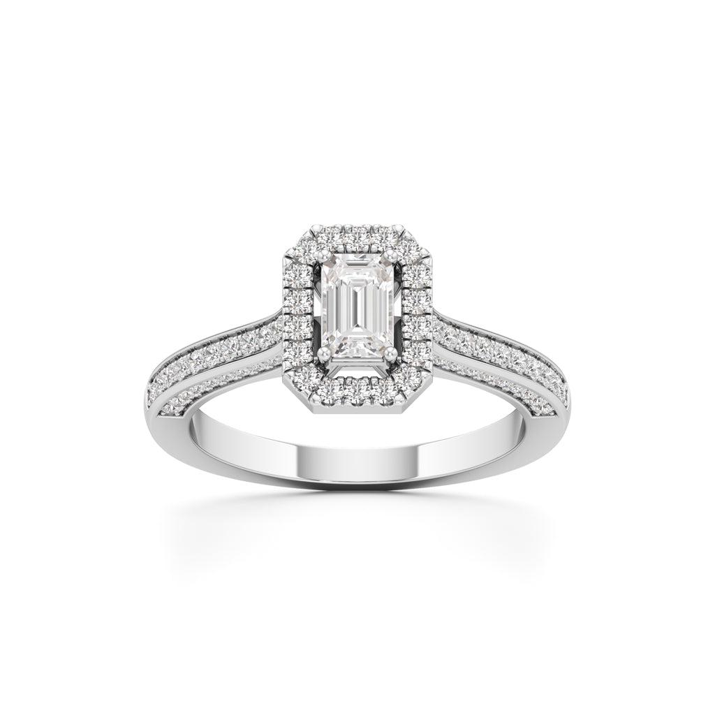 Emerald-Cut Diamond Halo Engagement Ring