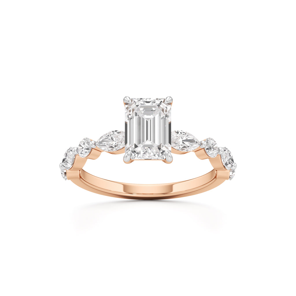 Emerald Cut & Pear Side Stone Ring