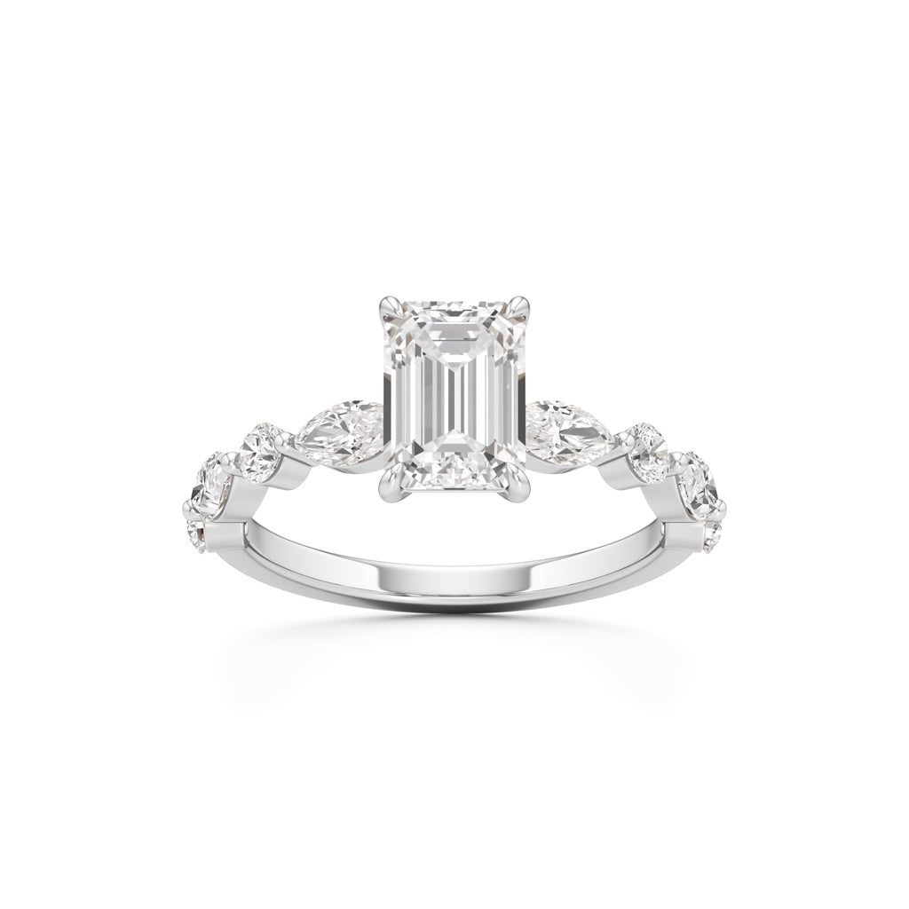 Emerald Cut & Pear Side Stone Ring