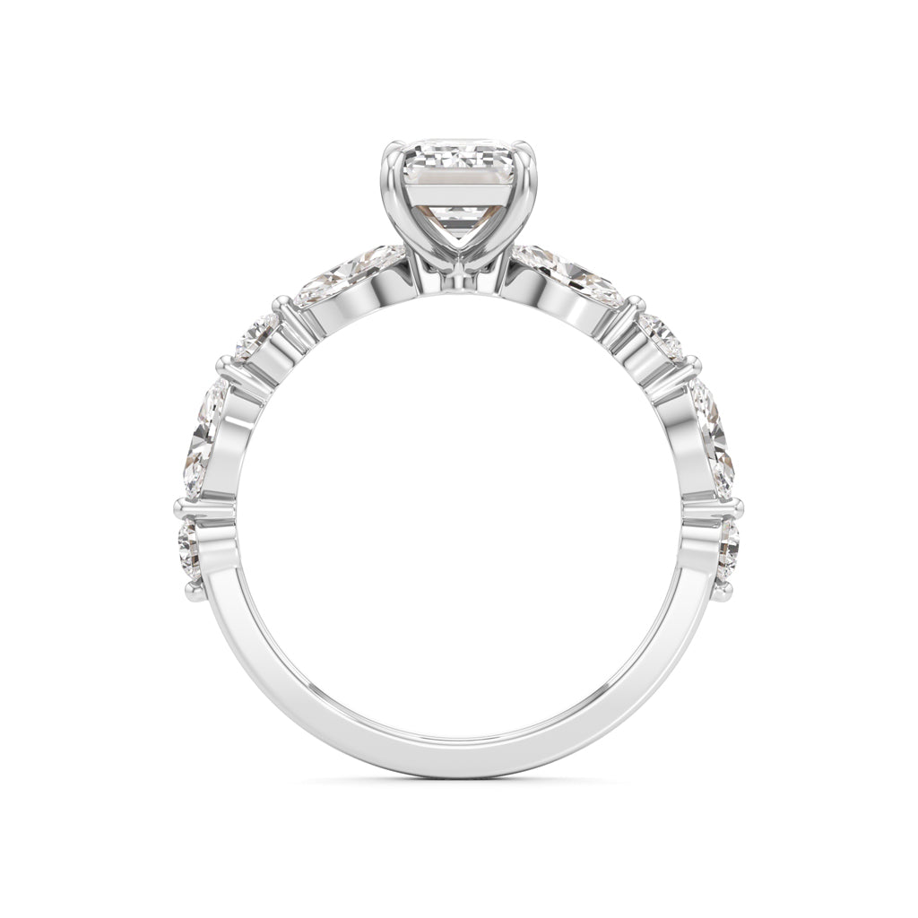 Emerald Cut & Pear Side Stone Ring