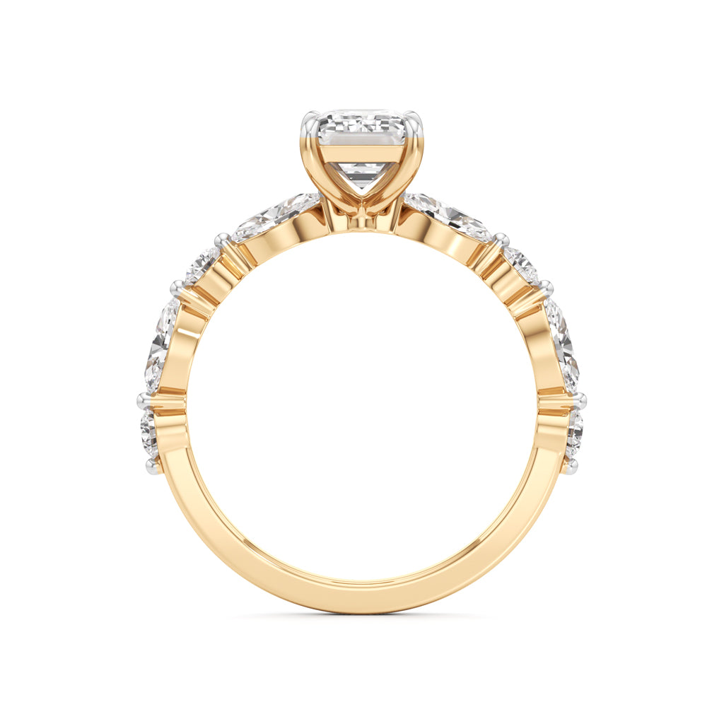 Emerald Cut & Pear Side Stone Ring