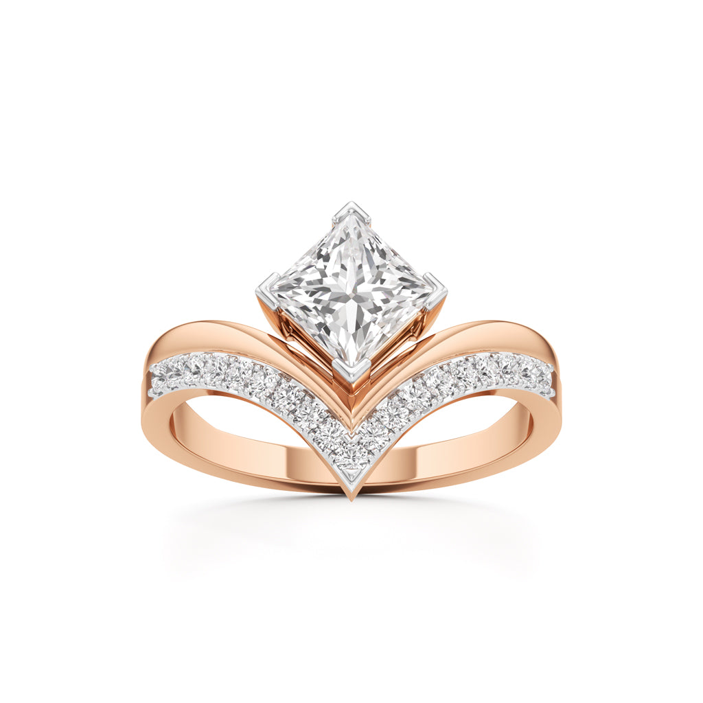 Princess Cut V-Shaped Embellished Engagement Ring