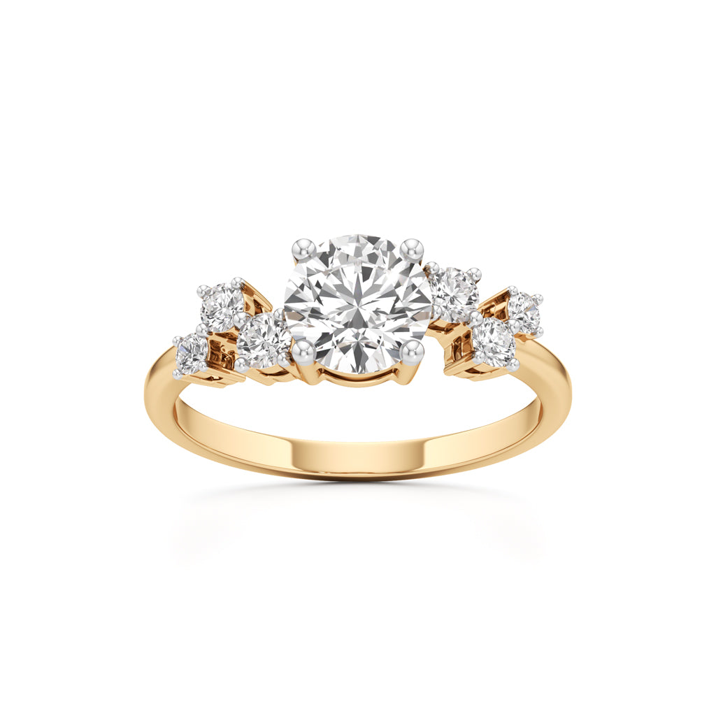 Round Solitaire with Cluster Side Stones Ring