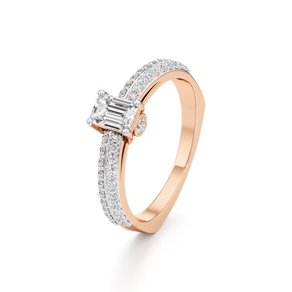 Emerald Cut Solitaire with Pave Accent Ring