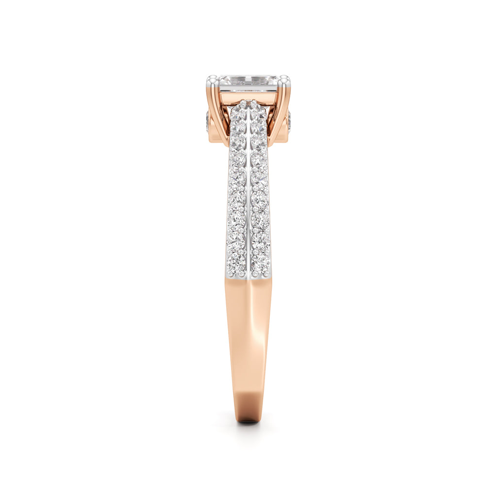 Emerald Cut Solitaire with Pave Accent Ring
