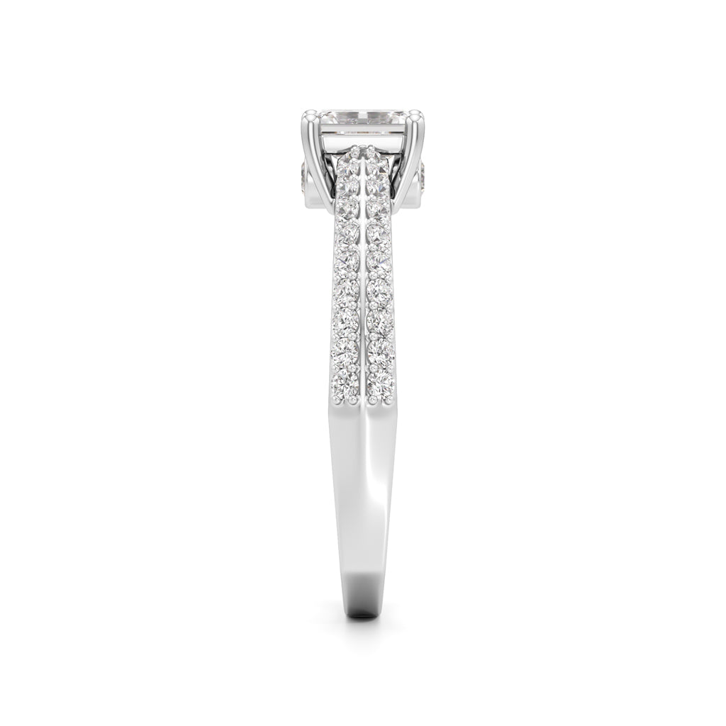 Emerald Cut Solitaire with Pave Accent Ring