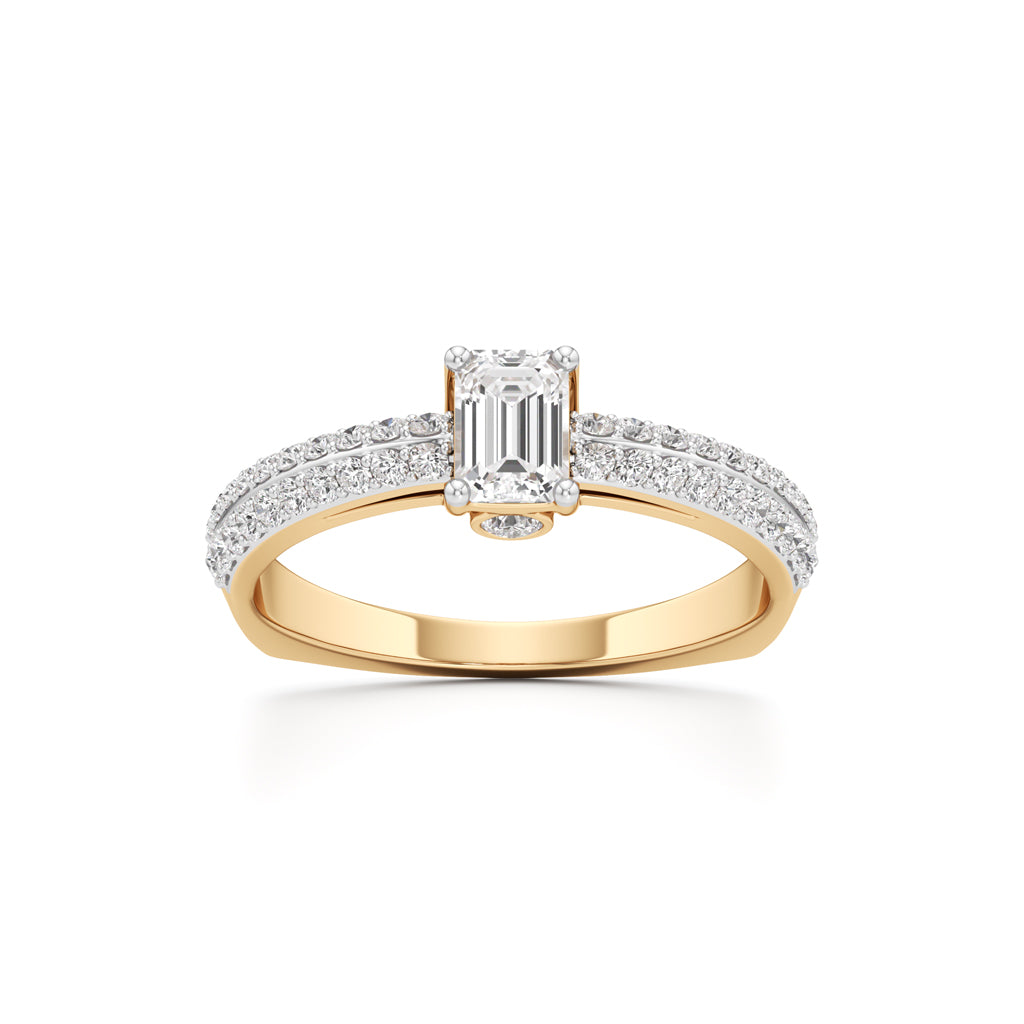 Emerald Cut Solitaire with Pave Accent Ring